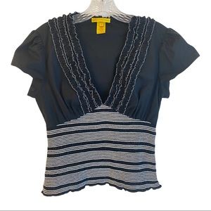 Catherine Malandrino Black and White Ruffle Top